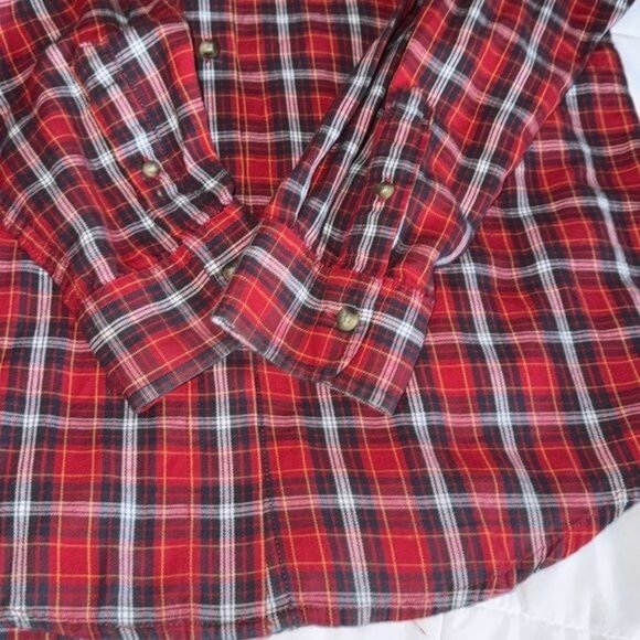 Eddie Bauer Womens Red Plaid Button-Up Shirt Small Long Sleeve 100% Cotton Casua - Picture 4 of 6